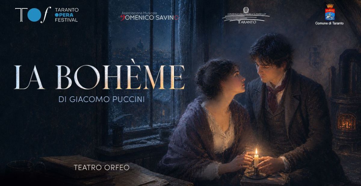 La Bohème al Teatro Orfeo di Taranto il 14 e 15 dicembre 2026. Fino al 30 ottobre SuperBonus Cultura: 25% di sconto sull’abbonamento 2026/27.